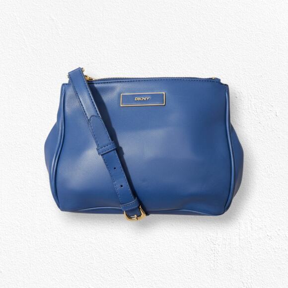 Dkny Handbags - DKNY Blue Leather Crossbody Bag Adjustable Strap Gold Hardware Classic